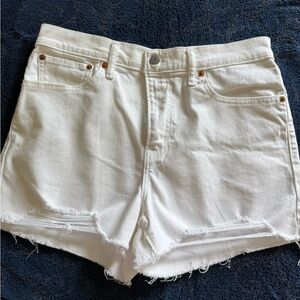 White Distressed Levi Strauss Denim Shorts